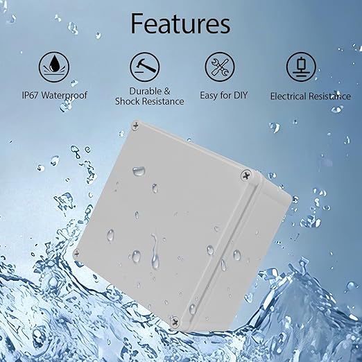 Junction Box，6.9"x 6.9"x 3.9" Outdoor Electrical Box with Mounting Plate, IP67 Dustproof Waterproof ABS Plastic Project Box, DIY Electrical Enclosure Gray (175x 175x 100 mm)