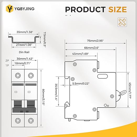 DC Circuit Breaker 40 Amp Solar Panel Disconnect Switch 12V-500V 1 Pole Miniature Solar Circuit Breaker for Outdoor PV Homes Battery, AC 110V DIN Rail MCB