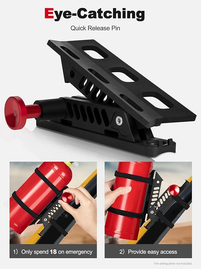 2 Pieces Universal Fire Extinguisher Mounts for Vehicle, Adjustable Roll Bar Fire Extinguisher Mount Holders Kit, Compatible with Jeep Wrangler JLJLU JK TJ UTV Cam-Am X3 Ranger Polaris RZR