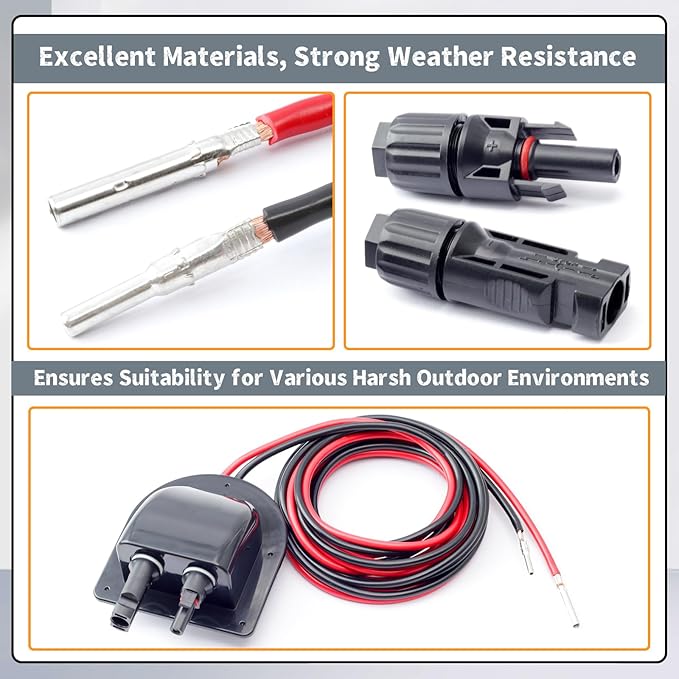 Solar Cable Entry Gland with 10Ft 10AWG Extension Cord, RV Roof Mountable, MC4 Connectors for Solar Junction Box - Ideal for RV, Boat, Camper & Van Installations, Tinned Copper Wire