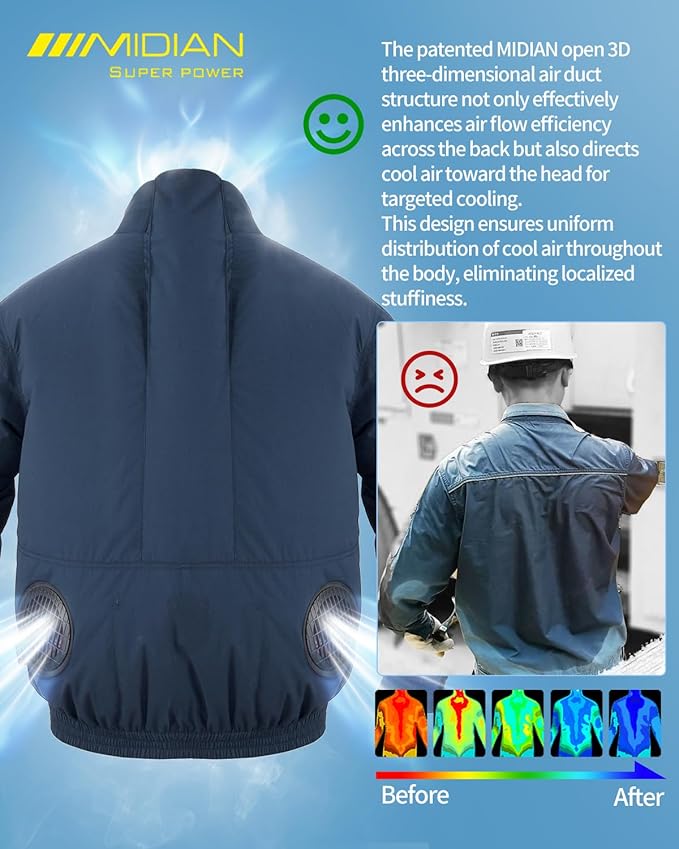 MIDIAN Cooling Jacket with Battery Pack Workwear with Fan Set for Hot Summer Outdoor & Industrial Use