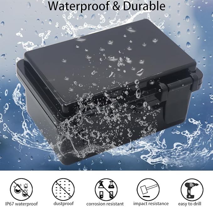 Junction Box, Hinged Black Cover IP67 Waterproof ABS Project Box with Mounting Plate Electrical Box Enclosure with Wall Bracket 5.9 x 3.9 x 2.8inch(150x100x70mm)
