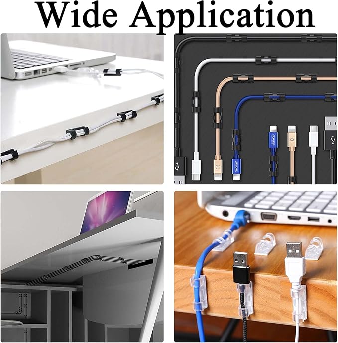 40 PCS Cable Clips Black (Small & Large),Adhesive Cable Clips for Wall,Finisher Wire Clamp for TV PC Laptop,Cable Management Clips Outdoor Light Clips