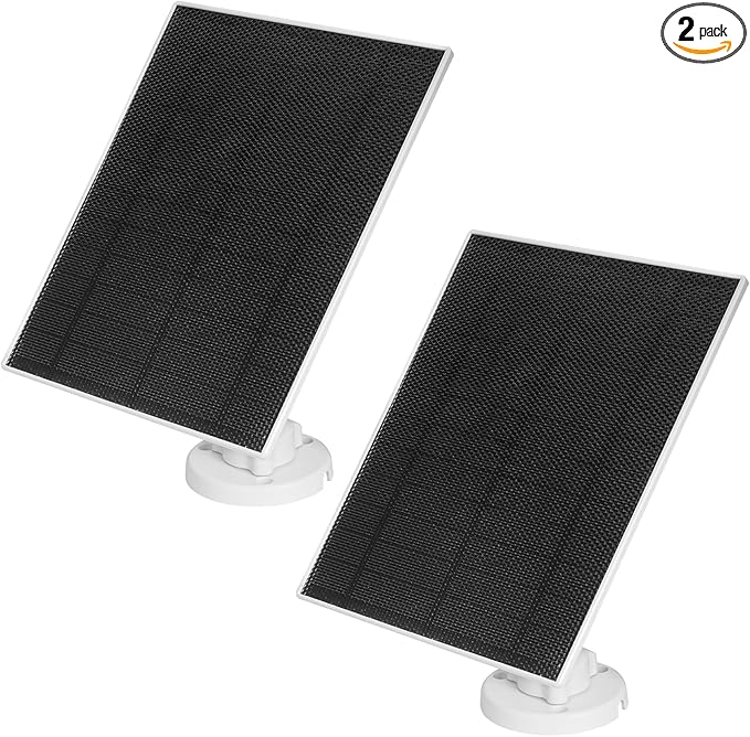 LIYVZ 2 Pack 5W Solar Panel for Security Camera 5V with Battery 8000mAh, 3-in-1 DC 3.5 * 1.35mm & Micro USB & USB C Solar Panel, High Efficiency ETFE Film, IP65 Waterproof, 10 Feet Cable