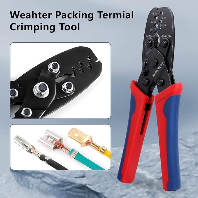 Knoweasy Molex Crimper and Delphi Crimper Compatible with Deutsch DT Series Stamped or Formed Contact,Molex, Delphi, Amp, Tyco, Harley, PC, Automotive - AWG 24-14 Wire Crimper 1424A