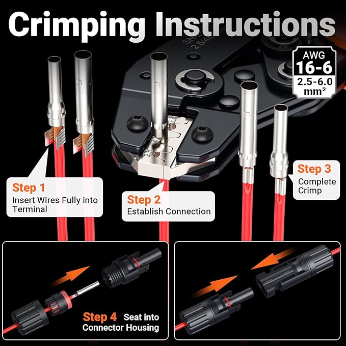 Preciva Solar Crimper Tool Kit, 10 Pairs MC4 Connectors & 2 Wrench, 1 Ratcheting Crimper for 16-6 AWG (2.5-6mm²) Cable, Waterproof PV Connector Assembly Kit with Carry Case for Solar Installation