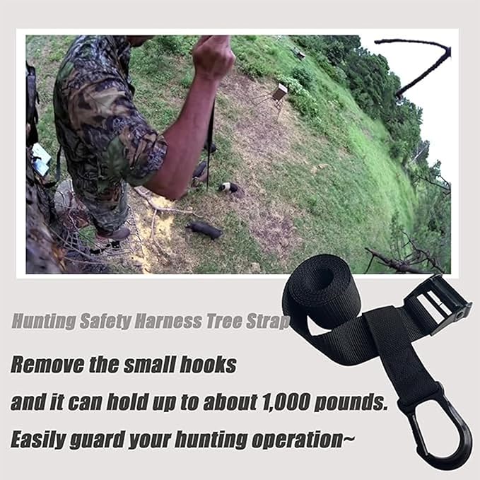Hunting Safety Harness Tree Strap, Fall Protection Tree Stand Harness Strap, Nylon Belt with Adjustable Metal Buckle for Easy Use