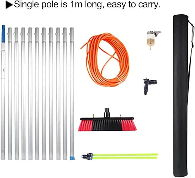 Window Cleaning Pole, Telescopic Brush, Extendable Cleaner for Conservatory Roof, Photovoltaic & Solar Panel Cleaning - Ideal for Reach.