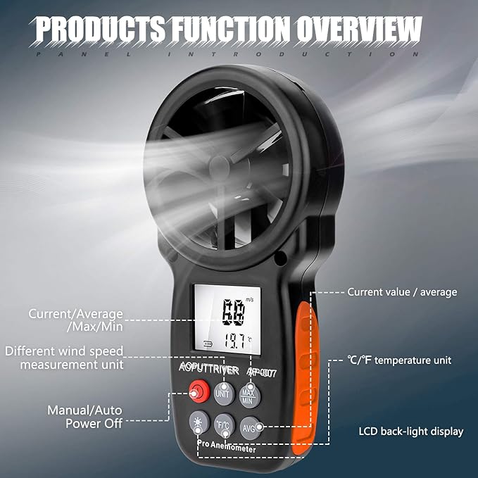 Pocket Anemometer Handheld Wind Speed Meter for Wind &Airflow &Wind Chil, Air Flow Meter for Drone Flying Golf Shooting,14℉-113℉ Wind Tempe