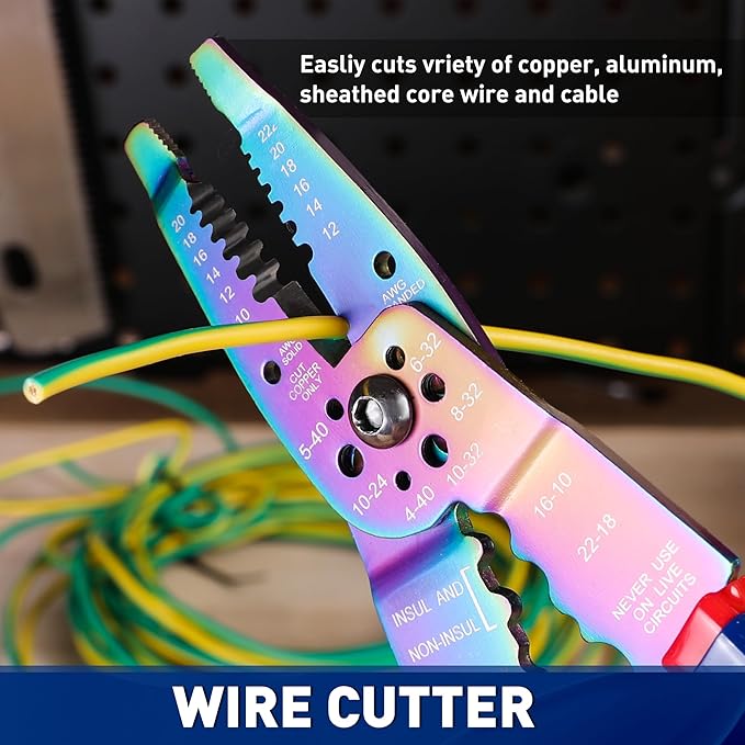 WORKPRO 8" Wire Stripper/Wire Crimping Tool, Wire Stripper Tools for 10-22 AWG,Wire Cutter, Wire Crimper, Cable Stripper, Wiring Tools and Multi-Function Hand Tool with Titanium Coated