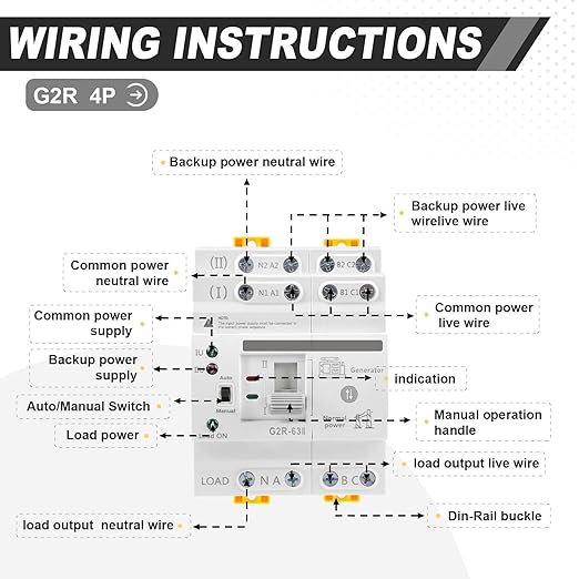 63Amp 110V AC Mini ATS Automatic/Manual Transfer Switch, 4Pole G2R Solar Auto Dual Power Changeover Switch for Home, Din Rail Mounted 50/60Hz CE Certified for Rv, Lv, Cn Public/Backup Power