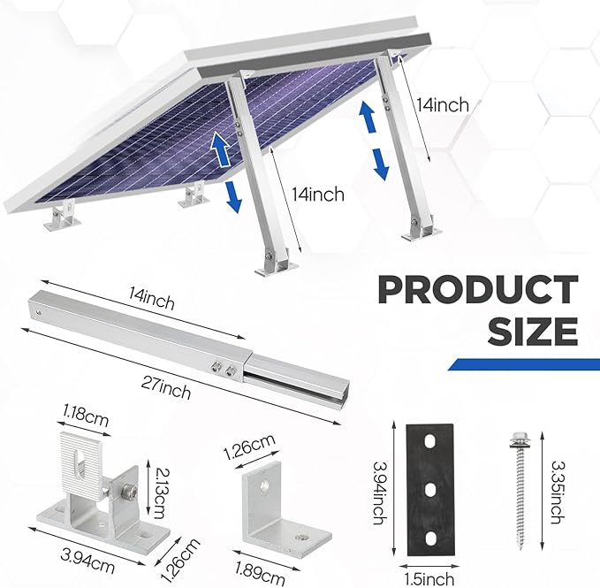 Zonon 4 Pcs Adjustable Solar Panel Tilt Mount Brackets Aluminum Alloy Solar Panel Mounting Supports up to 100 200 300 400 Watt for Flat Surface Roof RV Boat Off-Grid