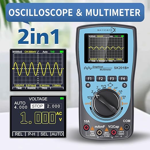 SK201B+ Intelligent Graphical Digital Oscilloscope Multimeter 2 in 1 with 2.4 Inches Color Screen 1MHz Bandwidth 2.5Msps Sampling Rate for DIY and Electronic Test