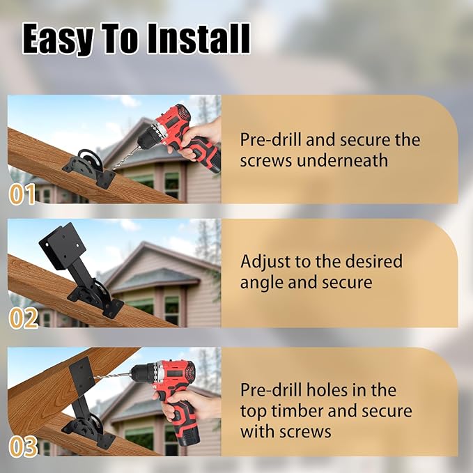 2x4 Heavy Duty Roof Riser Brackets Kit 3 Pcs, Adjustable Angle Pergola Support Brackets Black Powder-Coated Patio Roof Lift Brackets Suitable for Patio Gazebos/Pergolas