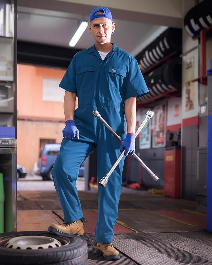 HISEA Coveralls for Men Short Sleeve, Mens Lightweight Mechanic Work Jumpsuit with Pockets, Stain & Wrinkle Resistant