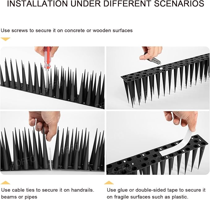 OFFO Bird Spikes Pigeon Outdoor Spikes for Cat Keep Birds Raccoon Woodpecker Away Covers 60 Feet(18.3m), Black