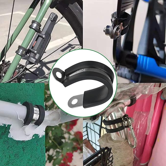 125PCS Cable Clamp,12 Sizes Stainless Steel Rubber Coated Cushioned Insulated Cable Clamps Assortment Kit-Metal Wire Clamps,Cable Clips,Pipe Clamps