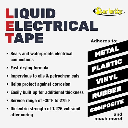 STAR BRITE Liquid Electrical Tape - Superior Adhesion & Flexible Protection for Frayed Cables, Terminals & Electric Splices - Red - 32 OZ (084135)