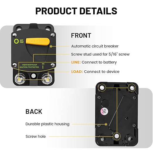 RED WOLF 200A Circuit Breaker Switch Manual Reset DC 12-24V, 5/16"-M8 Stud for Car Audio RV Marine Boat Truck Trolling Motors Stereo Audio Electronic Battery Solar System