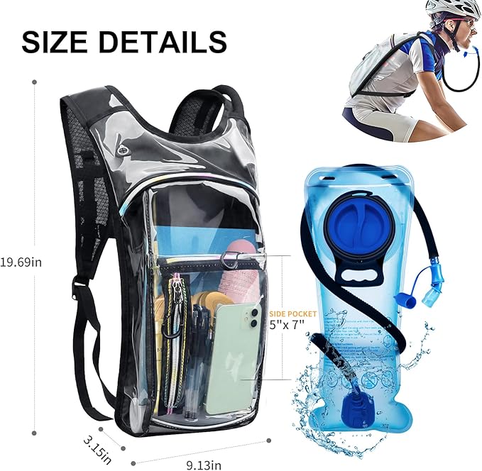 Hydration Backpack,Water Backpack with 2L Water Bladder,Festival Essential-Rave Hydration Pack,Lightweight Insulation Hydropack for Outdoor,Hiking,Running,Biking,Music Festival for Men Women