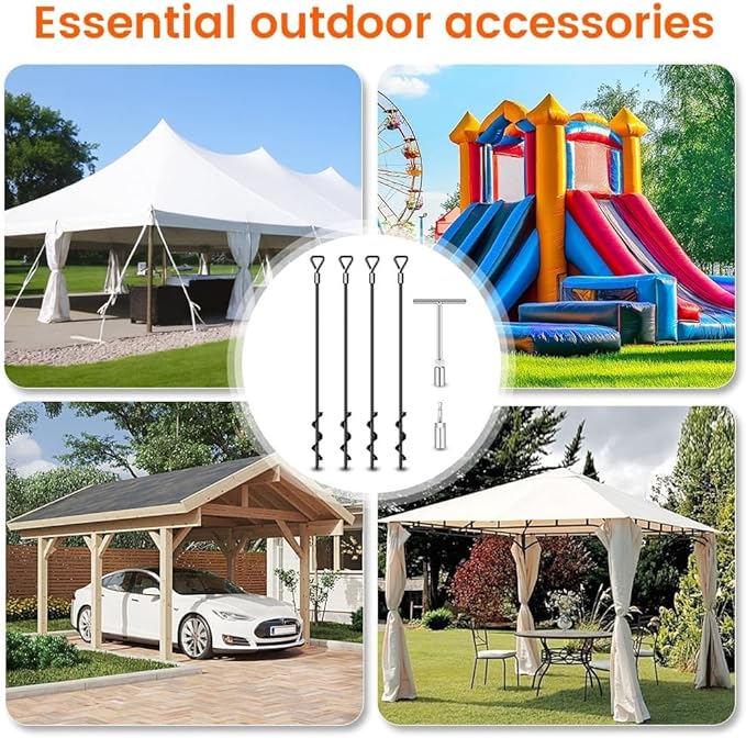 Ground Anchors Screw in Trampoline Anchors Heavy Duty Ground Anchors,Tent Stakes for Camping Tent, Trampoline, Canopies, Carports, Sheds, Swing Sets, Black Anti-Rust Coating for High Wind (4 X 26in)