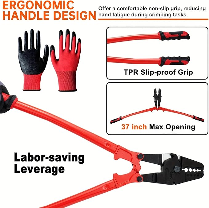 Sanuke 24 Inch Hand Swaging Tool, Wire Rope Crimping Tool 5 Cavity 1/16" 3/32" 1/8" 5/32" 3/16", Crimping and Cutting Combo Cable Crimper, Hand Swager Tool