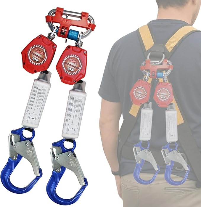 AFP Demon 6 Foot Double Web Leg Self Retracting Lifeline Safety Yoyo, Shock Pack Absorber, Aluminum Rebar Pelican Hook & Aluminum Carabiner Fall Protection Arrest Limiter SRL | OSHA & ANSI Rated