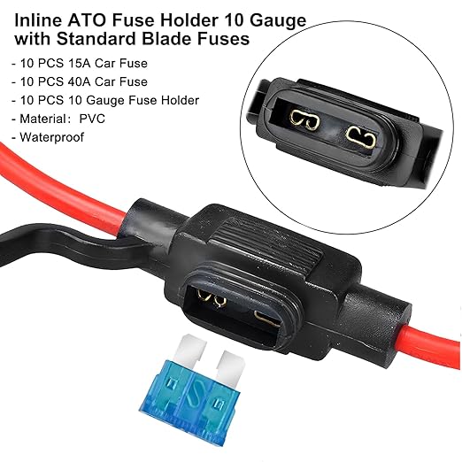MuHize Inline Fuse Holder 12V - Upgraded 16 Gauge Automotive ATC/ATO Standard Fuse Holders with 15 AMP Standard Blade Fuses(10 Pack)