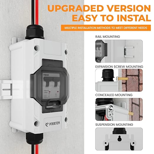Solar Panel Disconnect Switch 10-60A 400V Solar Disconnect Switch Outdoor PV Isolator Upgraded Cover Visual Design Waterproof Circuit Breaker Box for RV Home Battery Off-Grid(400VDCAC, 20 Amp)