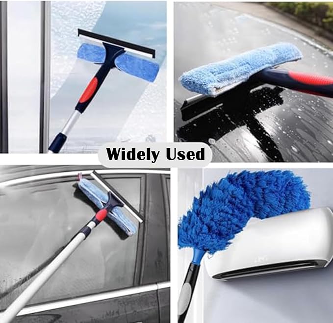 Extendable Window Cleaner Tool for Solar Panel, Outdoor Window Washing Kit 4.6 10.5 16.5 23 30 33 Ft Length, Window Squeegee with Extension Pole for Hard to Reach Outside(2PCS,L 14.4FT/4.4M)