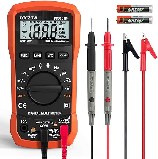 Digital Multimeter,Multimeter Tester, High Sensitivity Voltmeter Ammeter Ohmmeter NCV Circuit Checker Measures AC/DC Voltage,AC/DC Current, Resistance, Diodes, Continuity, Transistor (Black)