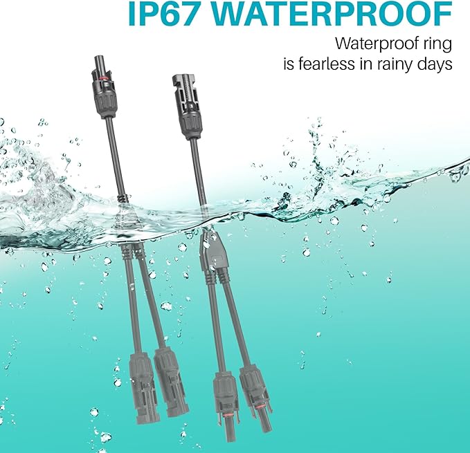 Solar Panel Connector 2 to 1 Y Branch Parallel Adapter, 30A 1000V 10AWG Tool-Free IP68 Waterproof Cable for Solar Panels (Y Branch, 2to1(1Pairs))