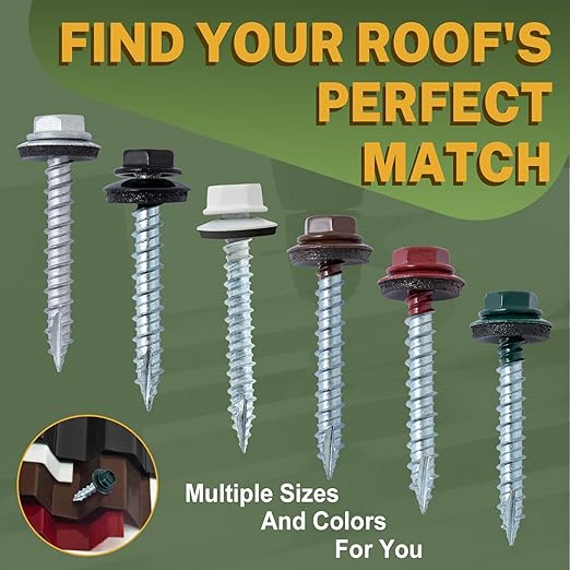 LIONMAX Metal Roofing Screws #10 × 2 Inch, 300-PCS, White Painted Hex Head Sheet Metal Roof Screws, Rubber Washer, Sharp Point, Metal to Wood Siding Screws, Hex Socket Included