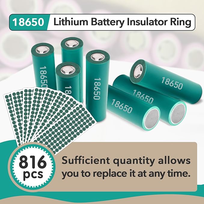 816Pcs 18650 Lithium Battery Insulator Rings - Hollow Paper Pad Electrical Insulation Ring, Green Self-Adhesive Insulator Ring for 18650 Cells(Highland Barley Paper)
