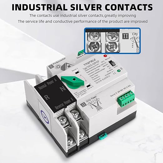 Dual Power Automatic Transfer Switch Uninterruptible Power 2P 63A 100A 125A Photovoltaic Automatic Changeover Switch ATS PV Solar Inverter UPS Toggle Switch (100A)