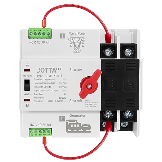 JOTTAELE Automatic Transfer Switch,2P 100A 110V 50/60Hz,Single Phase ATS for Generator