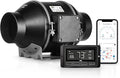 iPower 4 Inch Inline Duct Ventilation Fan with Temperature Humidity Control via Bluetooth and WiFi APP, Quiet Exhaust Blower for Grow Tent, Smart, Hydroponics and Heating Cooling Booster