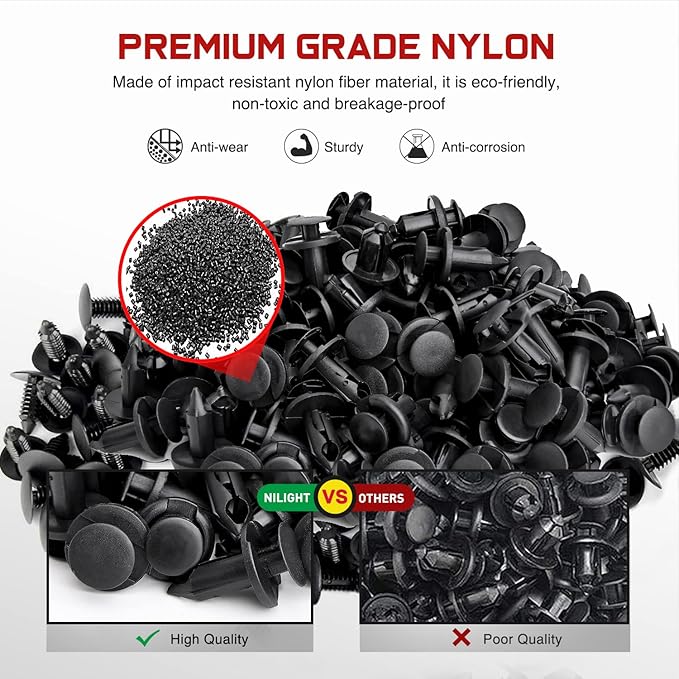 Nilight 100PCS Car Retainer Clips 7mm 8mm 10mm Nylon Push Expansion Screws Replacement Kit,Bumper Fastener Rivet Clips for Honda,Acura, GM,Ford,Chrysler