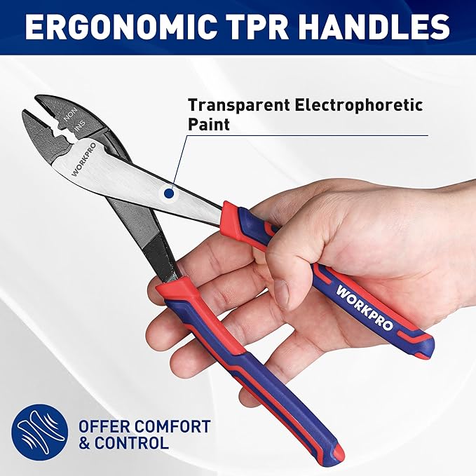 WORKPRO 9.5" Wire Cutter/Crimper, Wire Crimping/Cutting Tool for 10-22 AWG Terminals and Connectors, Designed for Insulated and Non-Insulated Connections