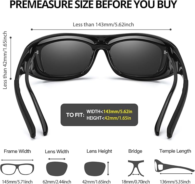 Myiaur Fit Over Glasses Sunglasses for Men Women， Polarized UV400 Protection, Anti-Glare for Driving & Outdoor Activities