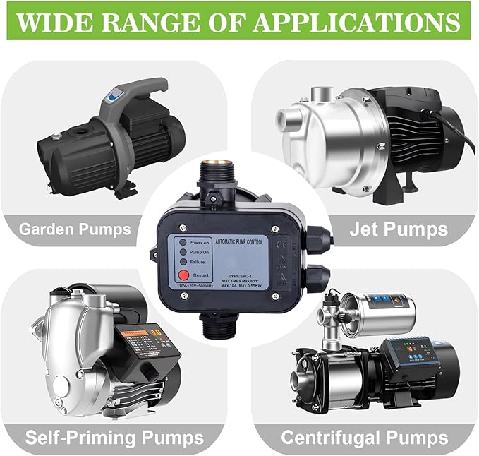 IP65 Automatic Water Pump Controller，Water Pump Pressure Switch Water Flow Sensor Switch Electronic Pump Pressure Regulator for Self-priming Pump，110V-120V~50/60Hz