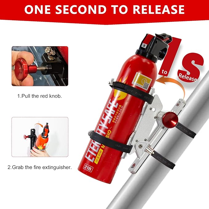 Quick Release Fire Extinguisher Mount - Aluminum Adjustable UTV Roll Bar Fire Extinguisher Holder Mounting Bracket Compatible with Jeep Wrangler TJ JK JL JKU Polaris RZR Ranger Cam-Am X3, Silver