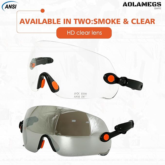 ANSI Z87 Safety Glasses - OSHA Construction Hard Hat Visor Accessories,Build in Clear/Tinted Lens Eye Protector