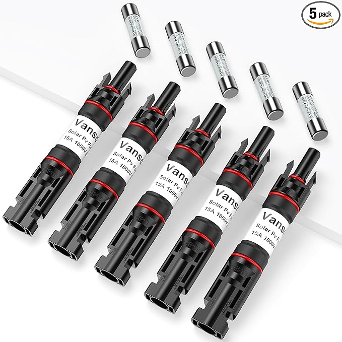 5PCS 15A Solar Fuse Holder Inline，Solar PV Fuse Holder,Waterproof Solar Fuse Connector for Solar Panel and Solar Controller