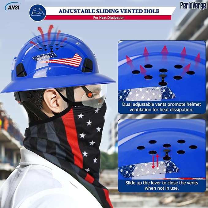 Full Brim Hard Hats Construction OSHA Approved with Visor-Vented Hard Hat with Neck Gaiter with Ear Loops,Safety Hard Hats for Men with Chin Strap ANSI Z89.1 Type 1 Class C,6-pt Suspension