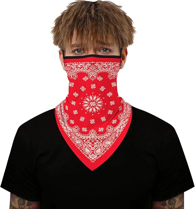 YAYOUREL Neck Gaiter Face Mask Bandanas for Men Women UV Face Scarf Cover Ear Loop Hole Facemask for Fishing Running Cycling