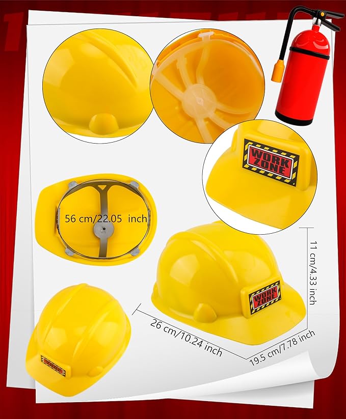 2 Pcs Kids Plastic Hard Hat Yellow Construction Worker Hat Construction Helmet Toy for Boys Girls Role Play Dress Up Costume Accessories