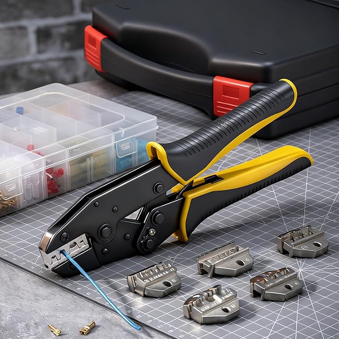STEELITE 546PCS Crimping Tool Set with Connectors - Quick Release Ratchet Wire Crimping Tool for Heat Shrink, Insulated Nylon, Non-Insulated, Ferrule Wire End, Open Barrel Terminals, Solar Connectors