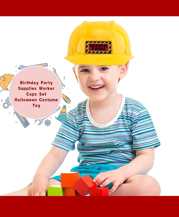 2 Pcs Kids Plastic Hard Hat Yellow Construction Worker Hat Construction Helmet Toy for Boys Girls Role Play Dress Up Costume Accessories