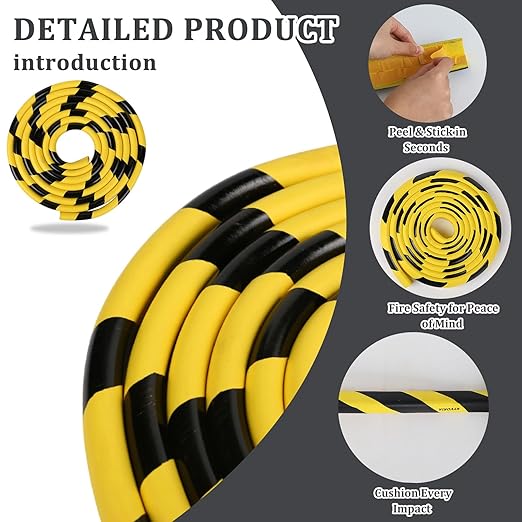 Heavy-Duty Wall & Corner Guards – 5M Self-Adhesive NBR Rubber Protection with Yellow/Black Stripes for Parking Columns & Garage Safety